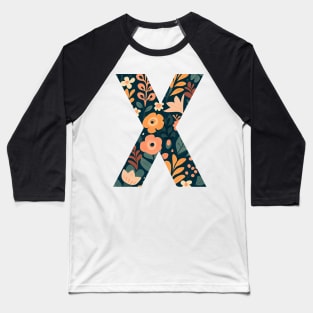 Whimsical Floral Letter X Baseball T-Shirt